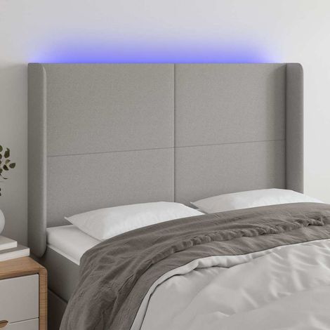 vidaXL Cabecero con LED de tela gris claro 147x16x118/128 cm (1/5)