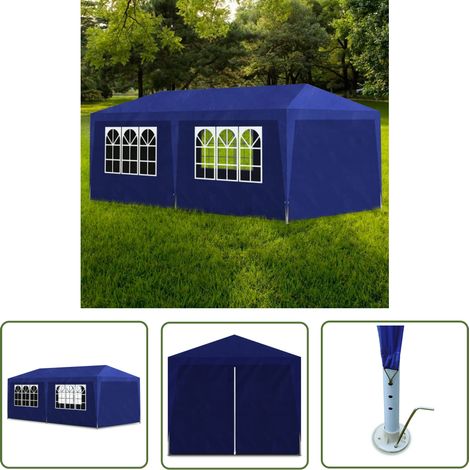 The Living Store Tente de réception 3 x 6 m Bleu - Tente De Réception - Auvent Extérieur - Abri Jardin - Parasol - Fête En Plein Air (1/5)