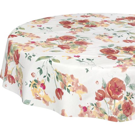 Nappe en Toile cirée Lavable, Facile d'entretien, imperméable, Effet Lotus, pour Table de Jardin, Motif Coquelicots, Ronde, 140 cm, Bord coupé (1/5)