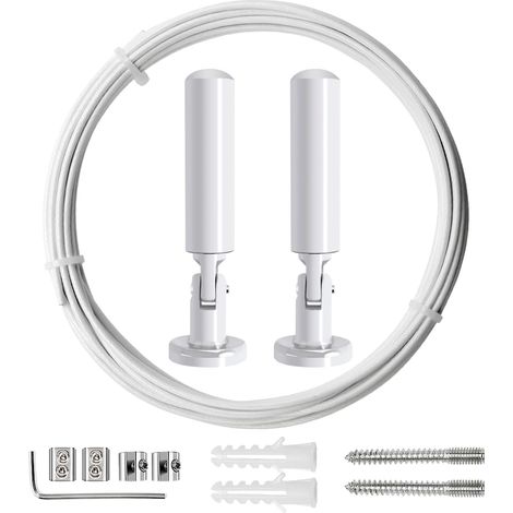 5m Tringle à rideaux Kit, Câble en Acier pour Rideau, pour Rideau, corde à linge de balcon,Blanc (1/4)