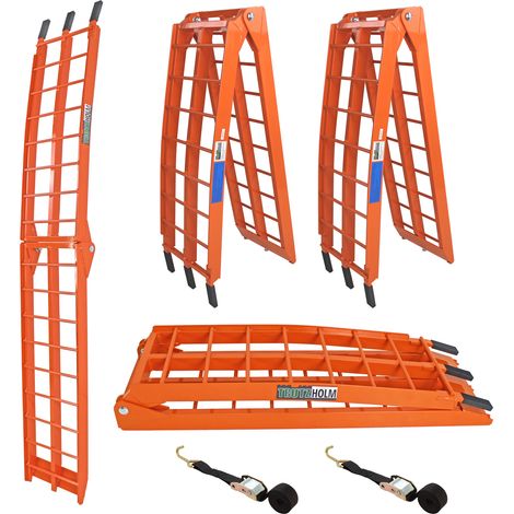 TRUTZHOLM 2 x Auffahrrampe klappbar 180 cm Traglast 680 kg Alu orange geriffelte Einzelstäbe Verladerampe (1/5)