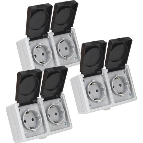 3er Set Feuchtraum horizontal Doppelsteckdose Serie TAFF Aufputz Steckdose 2-fach IP44 grau (1/3)