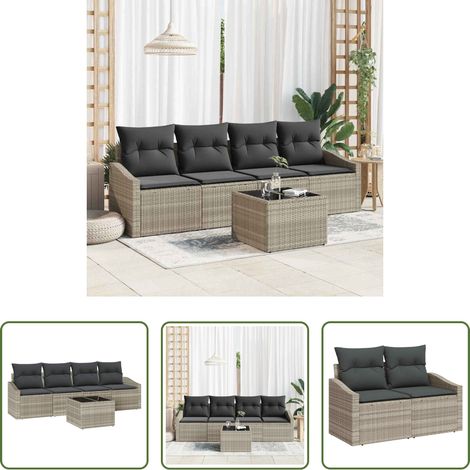 Terrassensofa - Sofa Set mit Kissen mit Kissen 5 pcs Hellgrau Poly-Rattan (1/5)