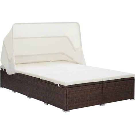 2-Personen-Sonnenliege mit Auflage Poly Rattan Braun