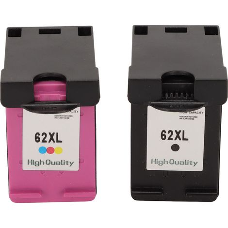 Cartouches d'encre couleur + noire 62XL pour imprimantes HP OfficeJet 200, 258, 5540, 5542, 5640 et 7640. (1/5)
