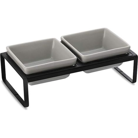 Ensemble de 2 gamelles en céramique, support métallique noir, capacité 280 ml, pour chats et chiens (1/5)