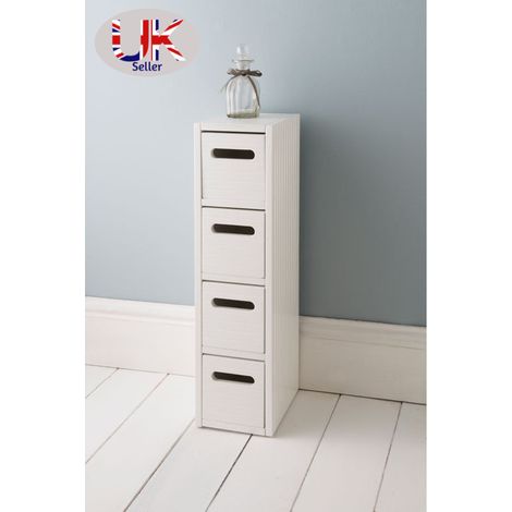 4 Drawer Free Standing Bathroom/Bedroom Wooden Cabinet Storage Uni t- White