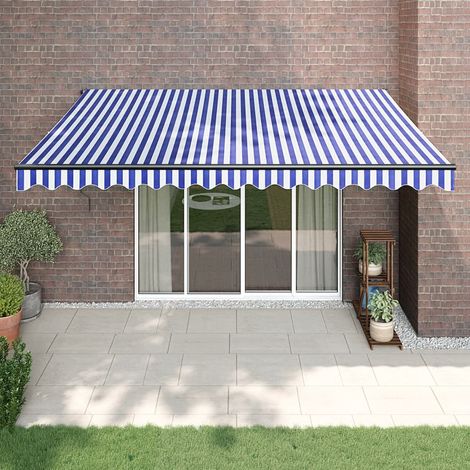 Auvent rétractable, Store Banne, Marquise Brise-soleil bleu et blanc 4,5x3 m tissu et aluminium LKOWF75203 (1/5)