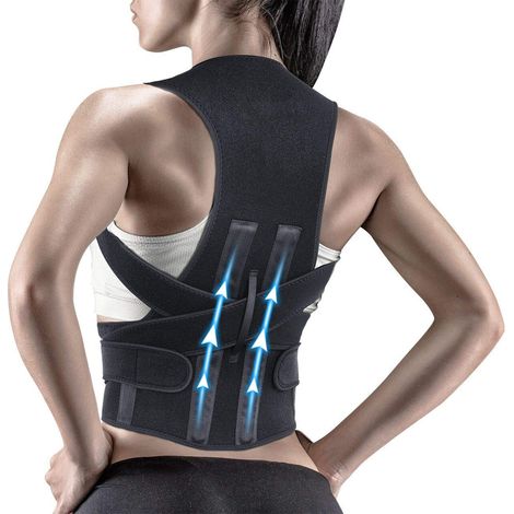 Correcteur De Posture - Soutien Lombaire Et Dorsal Double - Pour Adultes Et Adolescents - Ajustable Tailles S À XL - Noir (1/5)