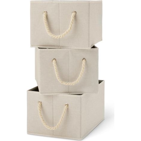 Set mit 3 faltbaren Aufbewahrungsboxen mit Seilgriffen, Leinen, Größe L
