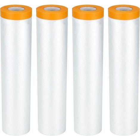 Rollo de feuille de poussière autocollant 4Roll, 2.4x20M, Ruban de masquage de film de goutte avec feuille en plastique, Fiches de décoration en plastique pour la peinture, Revêtement de meubles (1/5)