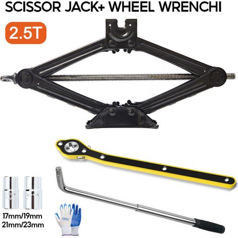 Cric à ciseaux de 2,5 tonnes + clé de roue rétractable, clé de verrouillage, outils à main pour pneus automobiles et de transport