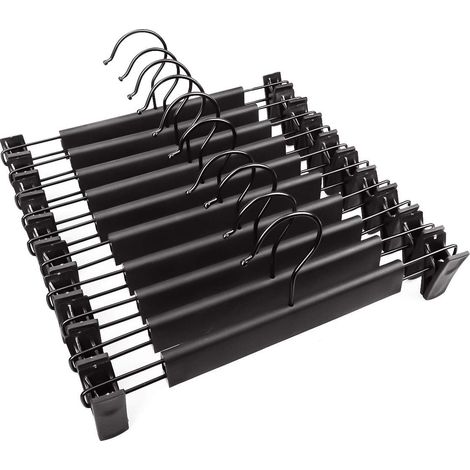 Lot de 10 cintres à pantalons dépolis non marquants, pinces à pantalons extensibles, en plastique (1/5)