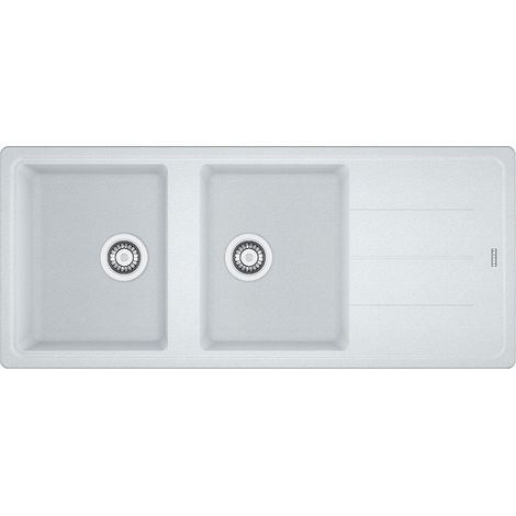 Franke – Évier 2 bacs à encastrer série BASIS – Cristalite granit inrayable – Résistance thermique et UV – Coloris platinium