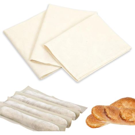 Baker Linen - 75 x 45 cm - 100% Natural Cotton Proofing Cloth - For Sourdough Baguette Brioche Croissant - 3 Pack (1/5)