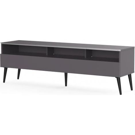 Meuble TV 1 porte 3 niches mélaminé gris Halmstad 160 cm (1/5)