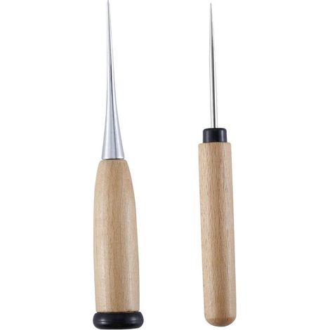 Set of 2 Wooden Handles Sewing Awl Hole Punch Set Sewing Awl Solid Awl Tool for DIY (1/5)