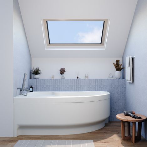 Siko – Baignoire d'angle asymétrique 170x100 cm FO1700LPLUSSET1 – Acrylique blanc – Tablier 170 cm – Pieds réglables – Excellentes propriétés antibactériennes