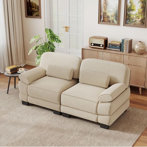 Canapé d'angle 4 places 272x136x86 cm en corduroy noir avec double méridienne - CHICFURN (1/5)