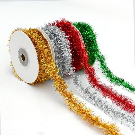 XEPHO 4 Rouleaux Ruban de Guirlande de Noël 5m Guirlande Scintillante à Suspendre 2cm Ruban Fin Décoration de Sapin de Noël pour Loisirs Créatifs Emballage de Cadeaux Fêtes (Christmas)