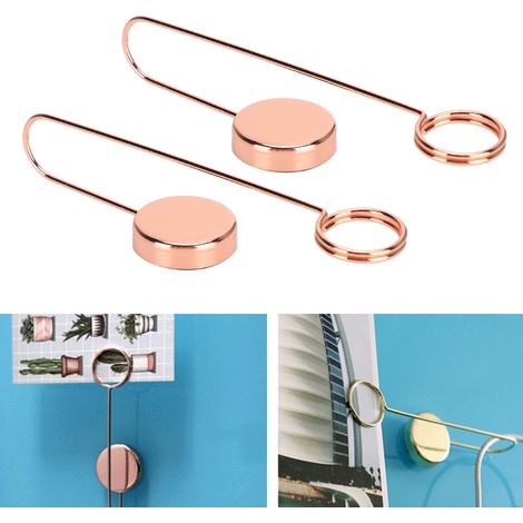 2 Pcs Pinces Magnétiques Adhésives pour Mur, Support Photos Métallique Double Face (Doré Rosé) (1/4)