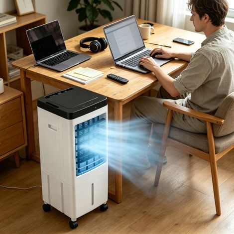 Rafraîchisseur d'air évaporatif 3 vitesses – Ventilation 8.5m – Réservoir d'eau 10L – Télécommande – Pour maison et bureau (1/5)