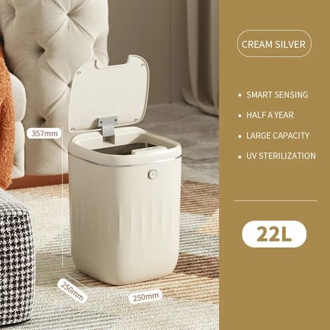 (22L blanc cassé, rechargeable) Poubelle à capteur intelligent, sans contact, adaptée à la cuisine et à la salle de bain. (1/5)