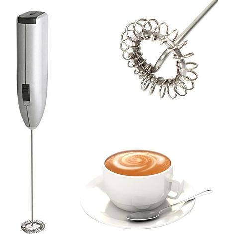 Elektrische Milchaufschäumer Manuell Mixer, Edelstahl Milch Aufschäumer und Schneebesen für Kaffee/Latte/Cappuccino/Heiße Chocolate, Extra Starker Motor, Silber Milk Frothe