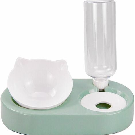 Bol Alimentaire Et Distributeur D Eau Pour Chats - Incliné À 15° - Système À Siphon - Anti-Refoulement - Ergonomique - 2 En 1 - 1 Pièce