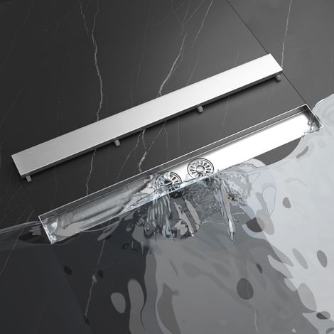 Caniveau de douche 60 cm en acier inoxydable avec siphon à 360° pouvant être carrelé - Avec filtre anti-odeurs - Pour salle de bain, extérieur (1/5)