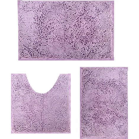 Ensemble de 3 Tapis De Bain, Chenille Douce, Base Antidérapante, Absorbant, Pour Salle De Bain (1/5)