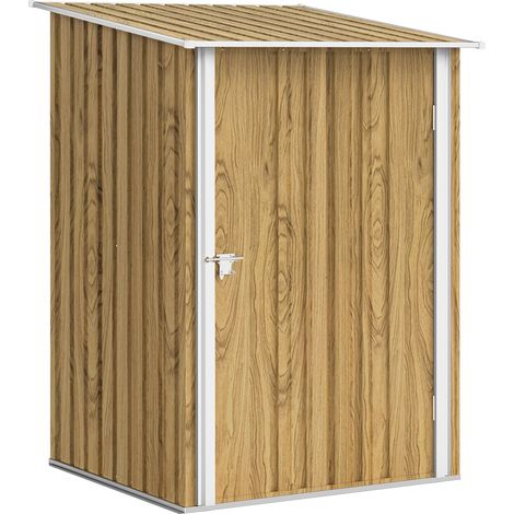 Outsunny cobertizo de jardín 0,92 m² 100x103x160 cm caseta de jardín metálica con 1 puerta y cerradura para almacenamiento herramientas marrón claro