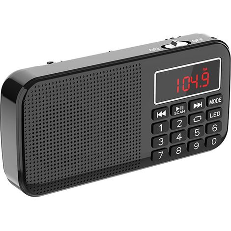 Radio FM Portable - Haut-Parleur Haute Qualité - Alerte Horloge Réveil - Batterie Rechargeable 3000 mAh - Lecteur USB/SD/TF/AUX - Lampe d'Urgence - Noir - 1 Pièce (1/5)
