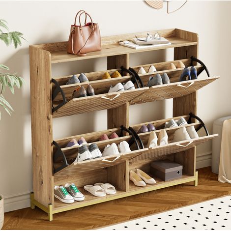 Scarpiera a 4 ante in MDF 108,5 x 24 x 100 cm finitura legno DESVIAE (1/5)