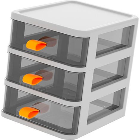 Bloc de rangement de bureau 3 tiroirs transparent avec poignée orange, organiseur de fournitures de bureau blanc 13,4x17x17 cm (1/5)