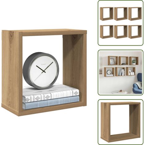 Étagères cube murales 6 pcs chêne artisanal bois d'ingénierie - Étagère Murale Cube - Étagères Murales Cube - Stockage En Forme De Cube - Étagère En Forme De Cube (1/5)