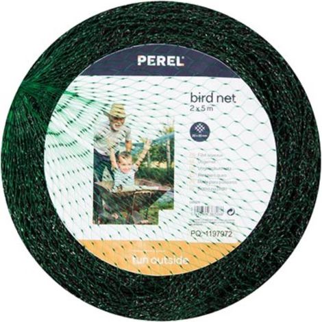 Perel Vogelschutznetz 2x5 m, grünes Netz mit 20 mm Maschenweite, leichtes Polyester-Pflanzennetz für Obstbäume, Gemüse, Sträucher und Teiche, Gartennetz gegen Vogelschäden