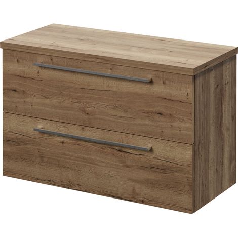 Napoli 390 Tobacco Oak 800mm Wall Mounted 2 Drawer Vanity Unit for Countertop Basins - 800mm - Chrome 480mm Handle