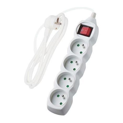 Cable alargador con interruptor, 4 enchufes, blanco, 5 m (1/4)