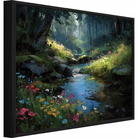 cadre noir Peinture sur toile fort nature arbres salon chambre 40x30 (1/3)