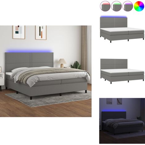Sommier à lattes de lit et matelas et LED Gris foncé 200x200 cm - Sommier Tapissier - Lit Plateforme - Lit Avec Led - Matelas À Ressorts Ensachés - Têtière Ajustable (1/5)