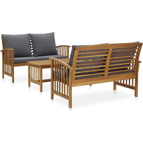 3-tlg. Garten-Lounge-Set mit Auflagen Massivholz Akazie