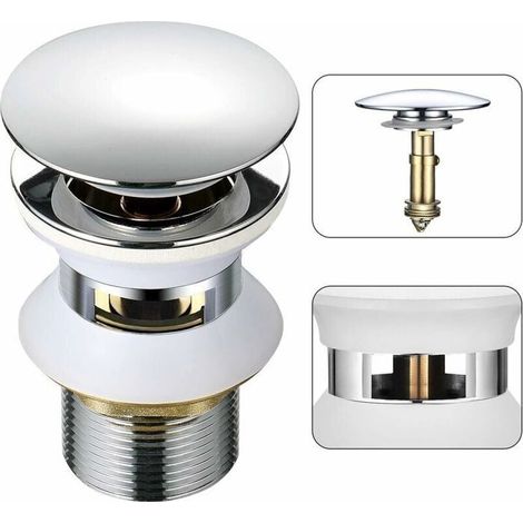 Bonde lavabo clic-clac chromé - Nosheir - Universelle avec trop-plein, 1-1/4" (3.2cm) laiton (1/4)