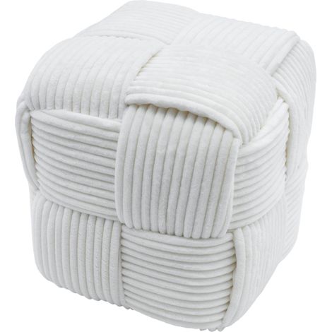 Deko Kord Sitzwürfel mit Stoffbezug - 30 x 30 cm - creme - Polsterhocker Fußablage Sofa Beistellhocke rmoderne Einrichtung Wohnaccessoires