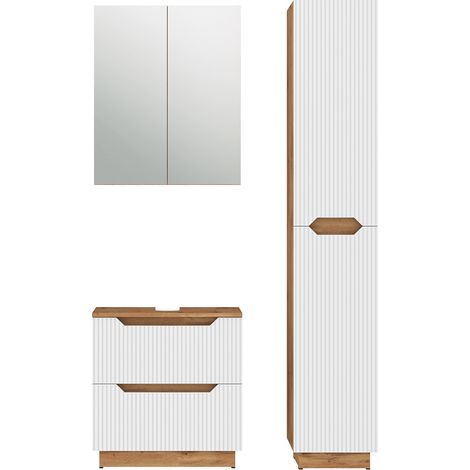 Juego de muebles de baño de 3 piezas Lotta, Roble/rayas blancas, 3 partes, Vicco (1/5)
