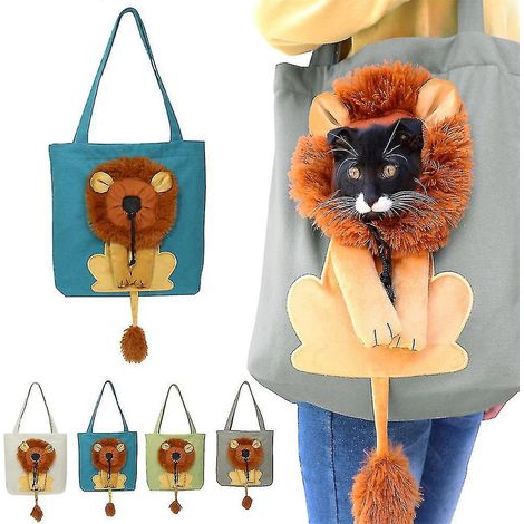 Schultertasche aus Canvas für Haustiere – Niedliche, löwenförmige Umhängetasche – Tragbare Brusttasche für kleine Hunde und Katzen – Haustierzubehör – Blau