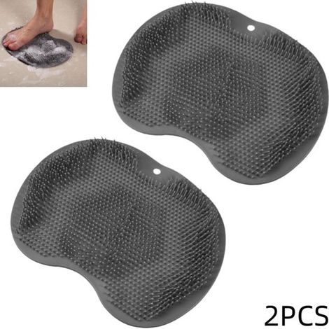 Confezione da 2 tappetini da bagno in silicone, tappetino per doccia, per scrub e massaggio ai piedi, con ventosa antiscivolo, grigio 28x20 cm (1/5)