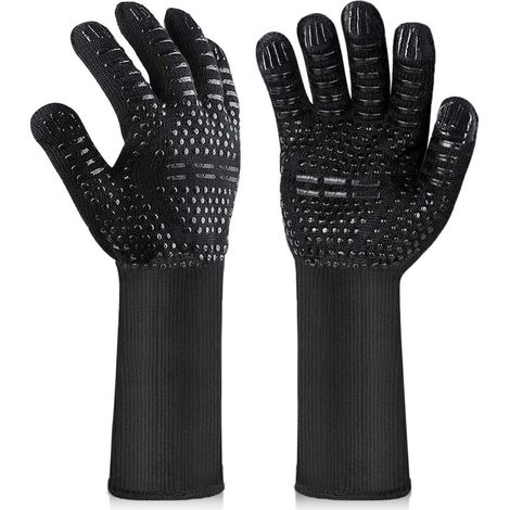 Gants de Barbecue, Gants Four Résistant à la Chaleur, Gants Cuisine Résistant à la Chaleur et Antidérapants BBQ, Gril, Cuisson au Four, Cheminée, Noir (1/5)