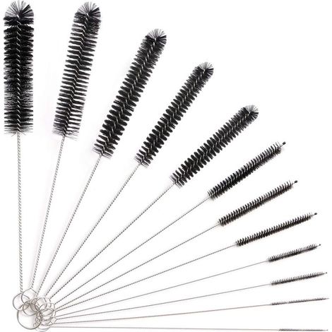 Ensemble de 12 brosses de nettoyage longues, brosse pour tubes et becs de bouilloire, goupillon pour pailles et tuyaux en nylon pour biberons et plus encore (noir) (1/5)