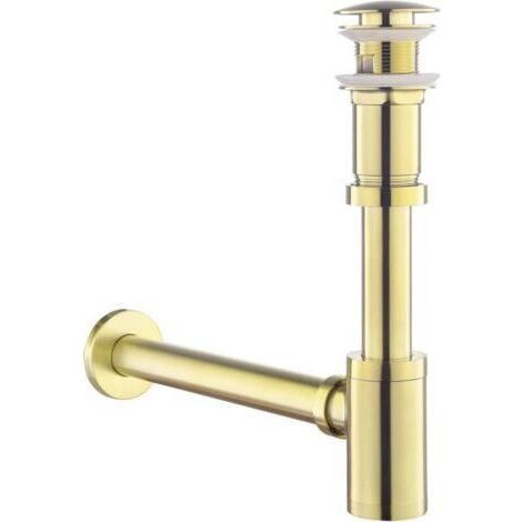 Kit – Siphon with Drain with Overflow for Sink Brushed Gold, Universal Brass Anti-Odor Siphon Design, 1 1/4 Siphon Sifon- (1/5)